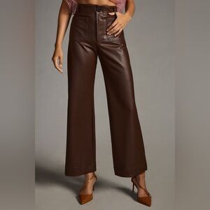 Anthropologie Maeve The Collette Wide Leg Pants Faux Leather Chocolate Sz 33